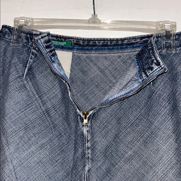 Vintage United Colors Of Benetton Jean Denim Long Skirt Blue Raw Hemline Preppy - Picture 8 of 15